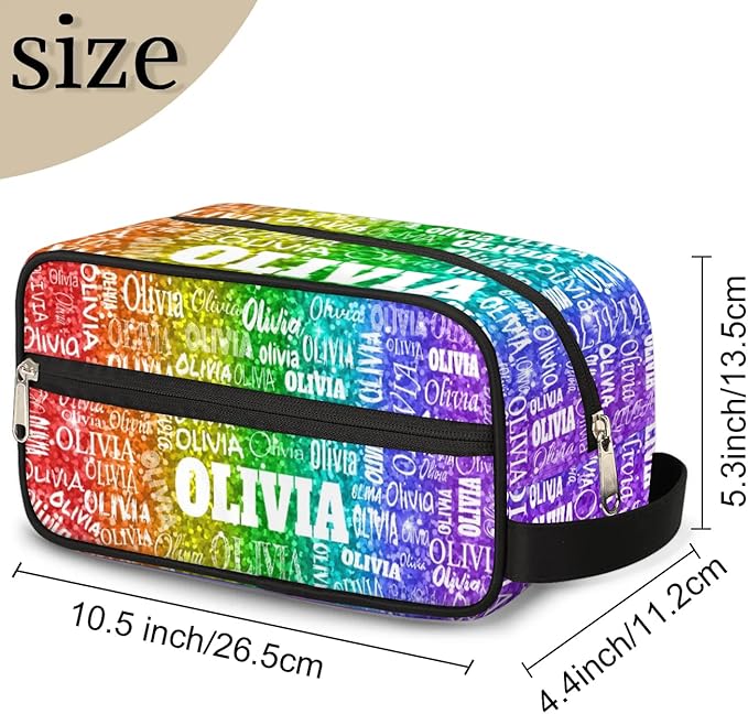 Personalized Name Toiletry Bag, Large Travel Cosmetic Bag Portable Makeup Organizer Bag for Women Bathroom Shower Essentials, Red Green Purple Sequins