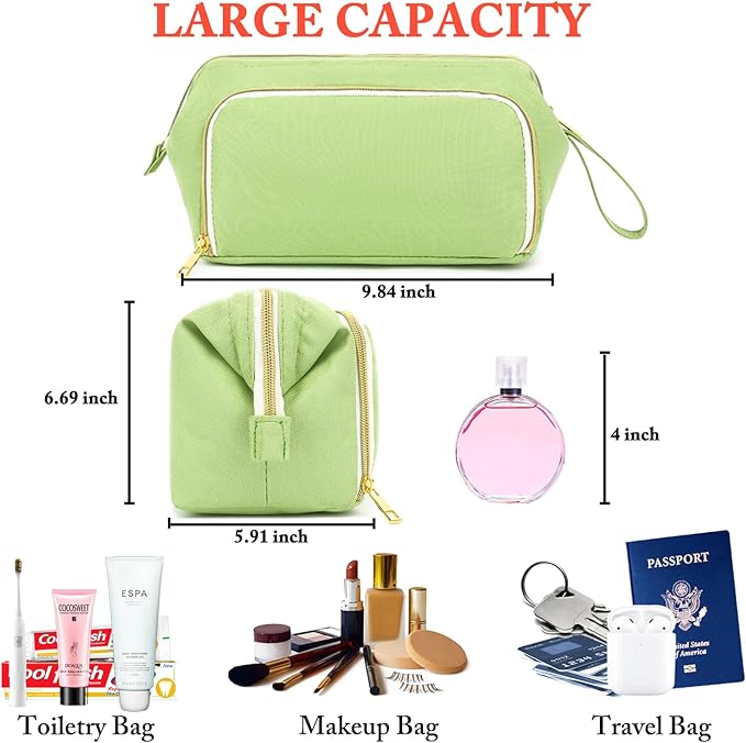 Travel Makeup Bag, Wide-open Cosmetic Bag Make Up Organizer Case with Brushes Pocket for Women, Large Family Toiletry Bag Skincare Pouch for Toiletries Accessories