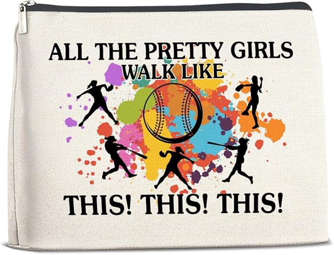 Softball Gifts Makeup Bag, Cool Gifts for Women Her Girl Christmas Friendship Gift for Softball Lovers Team Players BFF Besties Cosmetic Travel Bag Pouch for Purse