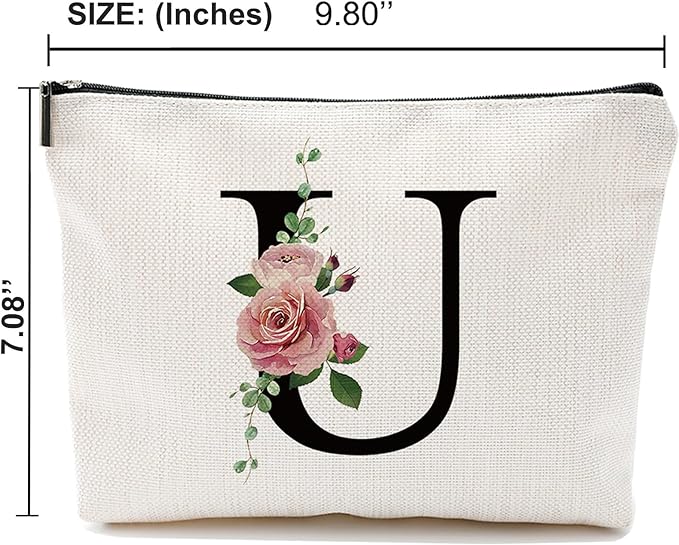 Initial A-Z Personalized Letter Makeup Bag, Monogrammed Bridesmaid Gifts Presents Cosmetic Bag, Portable Stationery Storage Organizer Pouch, Friendship Love Travel Makeup Bags
