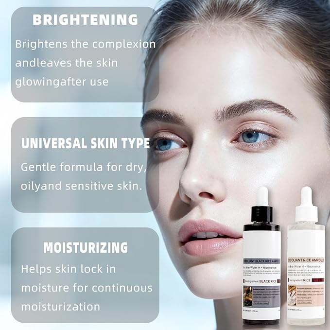 2 PCS Peel Shot Glow Rice Ampoule Duo,Black and White Rice Peeling Ampoule Rice Exfoliating Face and Body Black and White Rice Exfoliant for All Skin Types