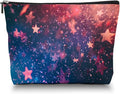 Makeup Bag Travel Cosmetic Bags Small Makeup Case Waterproof Zipper Pouch for Women Girls 7X9inches - Stars in A Blurred Galaxy of Reds And Blues