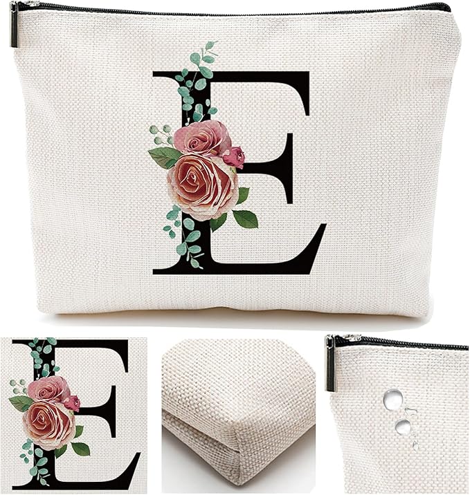 Initial A-Z Personalized Letter Makeup Bag, Monogrammed Bridesmaid Gifts/Presents Cosmetic Bag, Portable Stationery Storage Organizer Pouch, Friendship Love Travel Makeup Bags