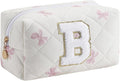 Gleyemor Personalized Initial Makeup Bag for Women, Cute Quilted Pink Floral Cotton Cosmetic Bag, Christmas Gifts for Her Mom Friend Sister Bridesmaid Teacher Women B