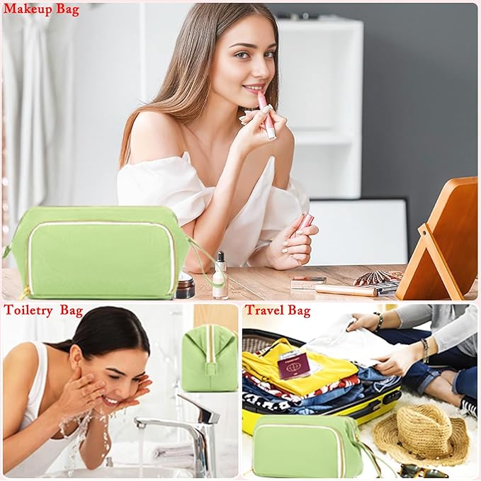 Travel Makeup Bag, Wide-open Cosmetic Bag Make Up Organizer Case with Brushes Pocket for Women, Large Family Toiletry Bag Skincare Pouch for Toiletries Accessories