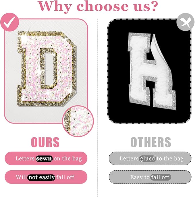 Personalized Initial Letter Makeup Bag, Preppy Glitter Letter Patch Cosmetic Pouch Zipper,PU Waterproof Travel Toiletry Bag Cute Makeup Organizer Monogrammed Make Up Bag,Gift for Women Girls