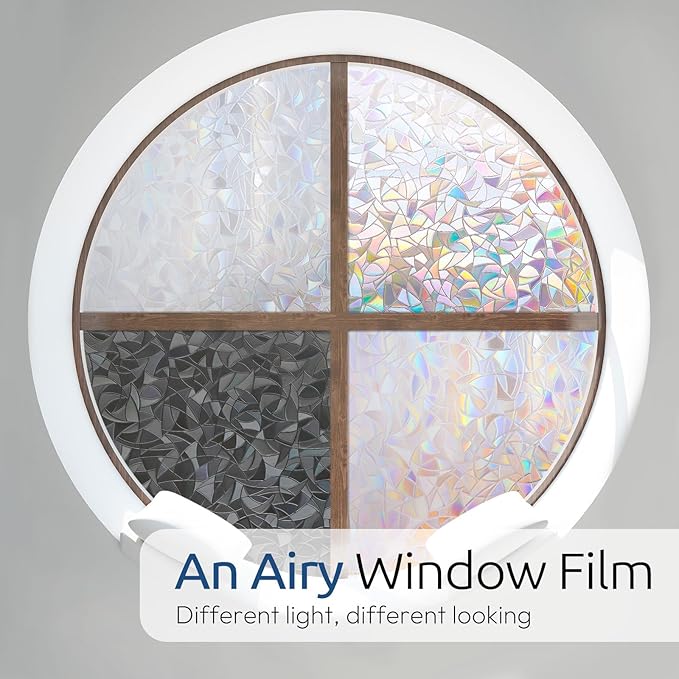 rabbitgoo Window Privacy Film Rainbow Film Decorative Window Sticker, 3D Static Stained Glass Cling Tint for Home Heat Control Non-Adhesive, 35.4 x 157.4 inches