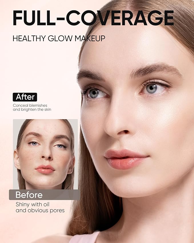 Full Coverage Cushion Foundation, Weightless, Skin Fit, Satin Glow Finish, Oil-Control Waterproof Foundation, Sweatproof Flawless,Korean Makeup,Tattoo Cover Up, Buildable(#00N Natural Porcelain)