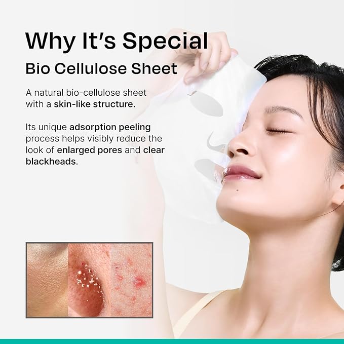 Celladix Bio Pore Care Cellulose Mask – Pore Minimizing & Sebum Control Sheet Mask – Removes Blackheads, Dead Skin Cells & Impurities – Hydrating & Radiance Boost Korean Face Mask, 5 Sheets
