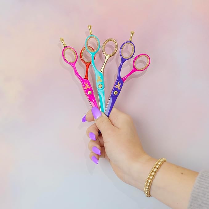Cricket Shear Xpressions Charmed Life 5.75” Professional Stylist Hair Cutting Scissors, Japanese Stainless Steel Shears, Guidance Counselor (Aqua & Gold Chrome)