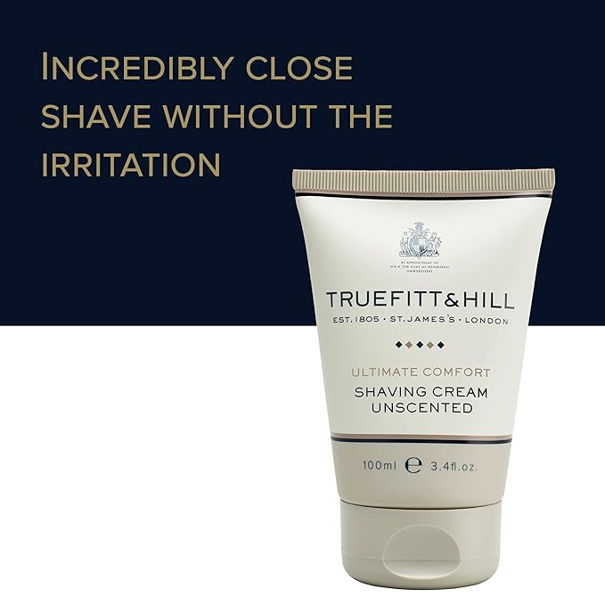 Truefitt & Hill Shaving Cream Tube - Ultimate Comfort - Premium Glycerin-Based Lather, Smooth Glide, and Hydration for a Luxurious Shave, No Added Fragrance - 2.65 oz.