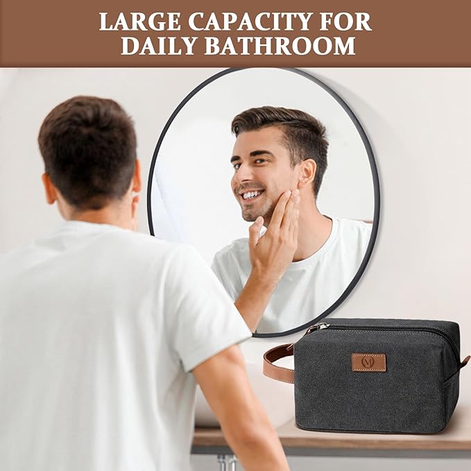 Janhavi Waterproof Personalized Toiletry Bag for Men, Beach Vacation Travel Essentials,Toiletry Bag with Hook, Laser Engraved Initials & Wheat Ear,Gifts For Him (Dark Grey B)