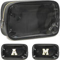 Clear Makeup Bag with 2 Customizable Chenille Letters - Waterproof PU Leather Cosmetic Case, Large Personalized Toiletry Pouch for Women & Teens, Ideal for Travel & Gift