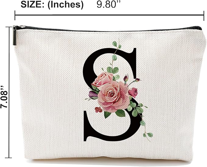 Initial A-Z Personalized Letter Makeup Bag, Monogrammed Bridesmaid Gifts/Presents Cosmetic Bag, Portable Stationery Storage Organizer Pouch, Friendship Love Travel Makeup Bags