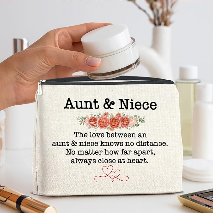 Aunt and Niece Gifts Makeup Bag Christmas Birthday Gifts for Aunt Niece Cosmetic Bag Zipper Makeup Pouch