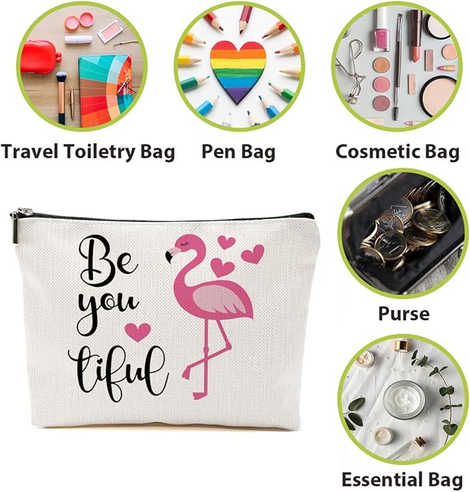 Flamingo Makeup Bag - Summer Cosmetic Bag, Animal Lover Gifts for Women, Themed Toiletry Bag for Graduation or Birthday