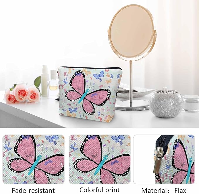 Makeup Bag For Purse Butterfly, Colorful Butterflies Garden Butterfly Cosmetic Bags For Women With Zipper Travel Toiletry Pouch Makeup Bags Makeup Organizers Purse For Toiletries Cosmetics