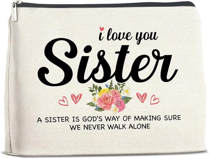 Sister Gifts from Sisters Makeup Bag, Gift for Bestie Best Friend Sister Christmas Birthday, Sisters Cosmetic Bag Zipper Makeup Pouch