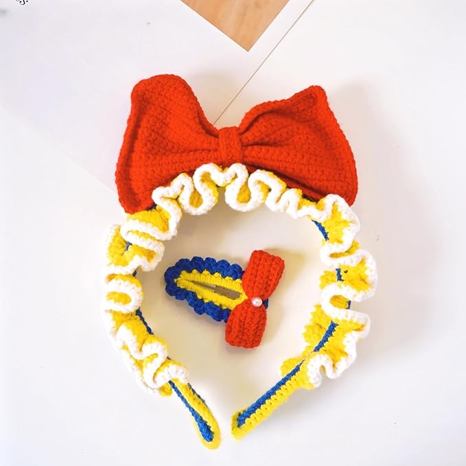 Crochet Knitting Hair-barrettes for Girls/Daughter, Gift for Her Birthday, Finished Handmade Wool Bow Knitted Red Bow
