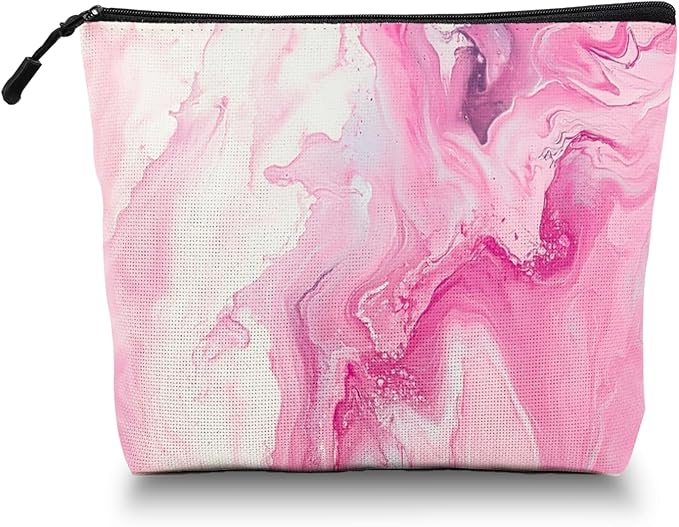 Cosmetic Bags Travel Makeup Toilet Case Waterproof Pouch for Women Girls 6.7X9.45inches - Pink And White Fluid Art