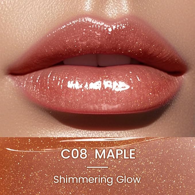 CATKIN Glossy Lip Balm Ultra Hydating Glow Lip Tinted Jelly Plumping Melting Balm Shea Butter Repair Soothing For Dry Lips 0.12 oz C08 MAPLE