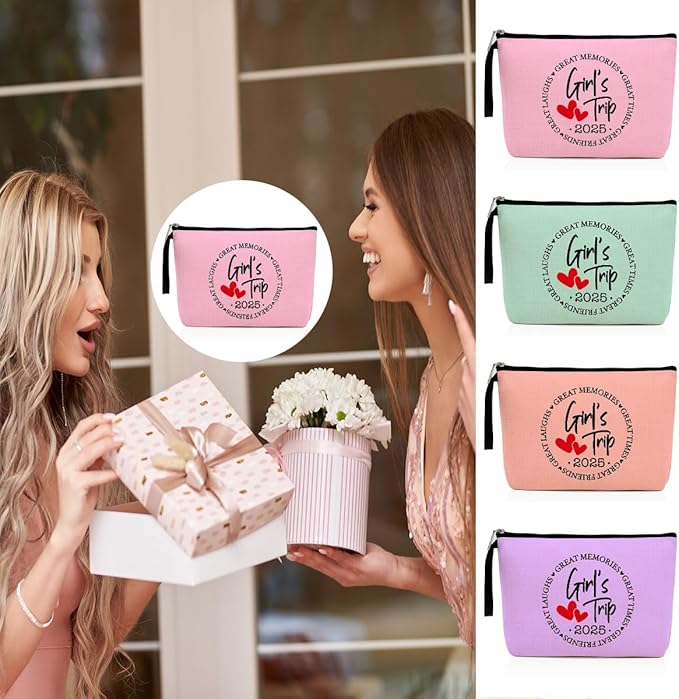 4Pcs Girls Trip Gifts Favors 2025 Weekend Bag Makeup Bag Weekender Bags for Women Sisters Niece Cosmetic Bag Zipper Pouch Wedding Bachelorette Party