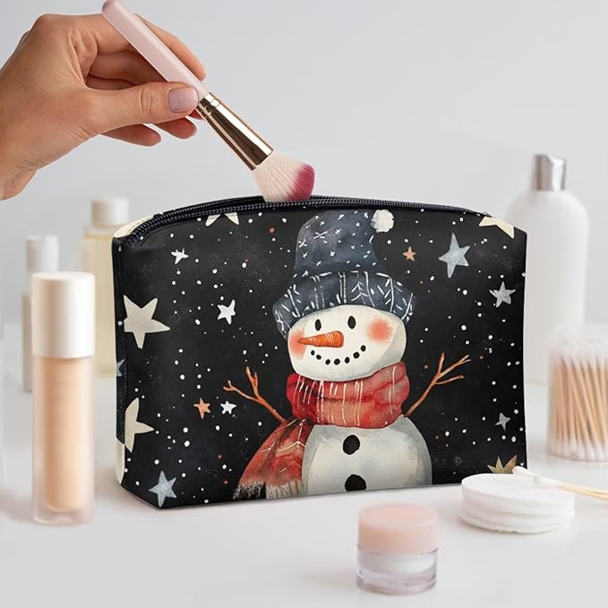 COEQINE Christmas Snowman Purse Pouches For Purse Organization Travel Makeup Bag for Women Leather Waterproof Small Cosmetic Bag For Purses for Womens Travel Essential Bags for Toiletries
