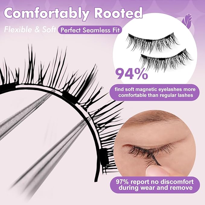 Hunnyfit Magnetic Lashes, Magnetic Eyelashes with Applicator, Magnetic Eyelashes Natural Look,Reusable Magnet Lashes No Glue Needed Soft Lashes Kit(Natural+Natural)