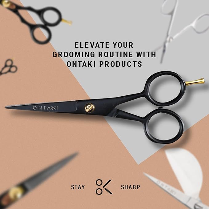 Ontaki Professional Beard Scissors for Men - 5 in Hand-Forged Black 410C German Steel - Includes 2 Combs & PU Pouch - Beard & Mustache Grooming Kit