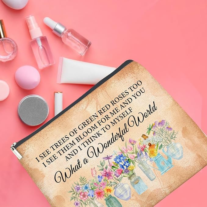 Floral Makeup Bag Gifts for Women What a Wonderful World Floral Butterfly Cosmetic Bag Zipper Makeup Pouch