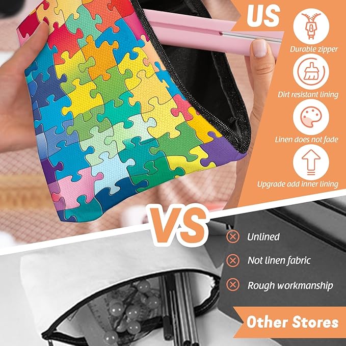 Makeup Bag Travel Cosmetic Bags Small Makeup Case Waterproof Zipper Pouch for Women Girls 7X9inches - Colorful Puzzle Pieces Pattern