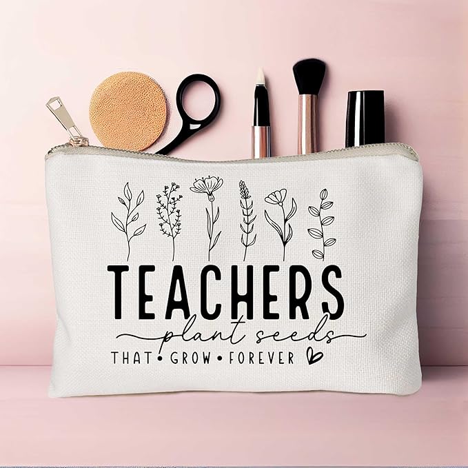 Helping Little Minds Grow Makeup Bag, Best Teacher Gift, Teacher Appreciation Gift, Teachers Plant Seeds That Grow Forever, Favorite Teacher Cosmetic Bag, Teach Love Inspire Pouch Bag