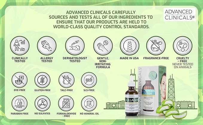 Advanced Clinicals Collagen Serum For Face | Visible Anti Aging Collagen Peptide Serum + Hyaluronic Acid Moisturizer Improves Look Of Wrinkles, Dry Skin, & Fine Lines, No added Fragrance, 2-Pack