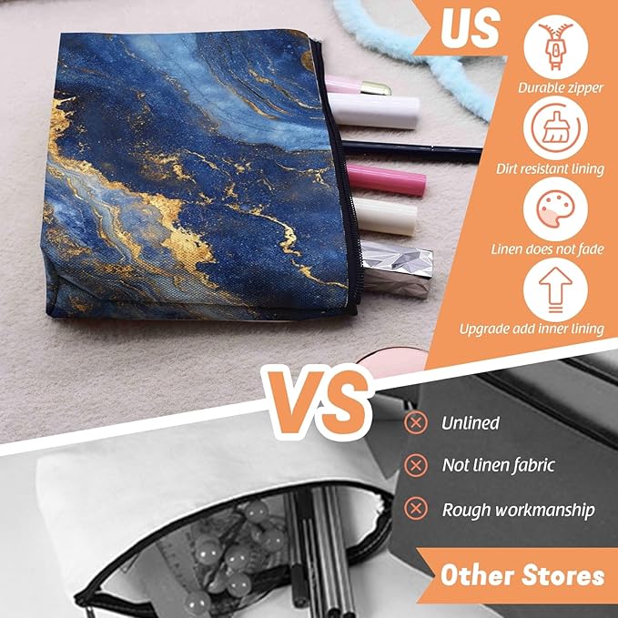 Cosmetic Bags Travel Makeup Toilet Case Waterproof Pouch for Women Girls 6.7X9.45inches - Blue And Gold Marble