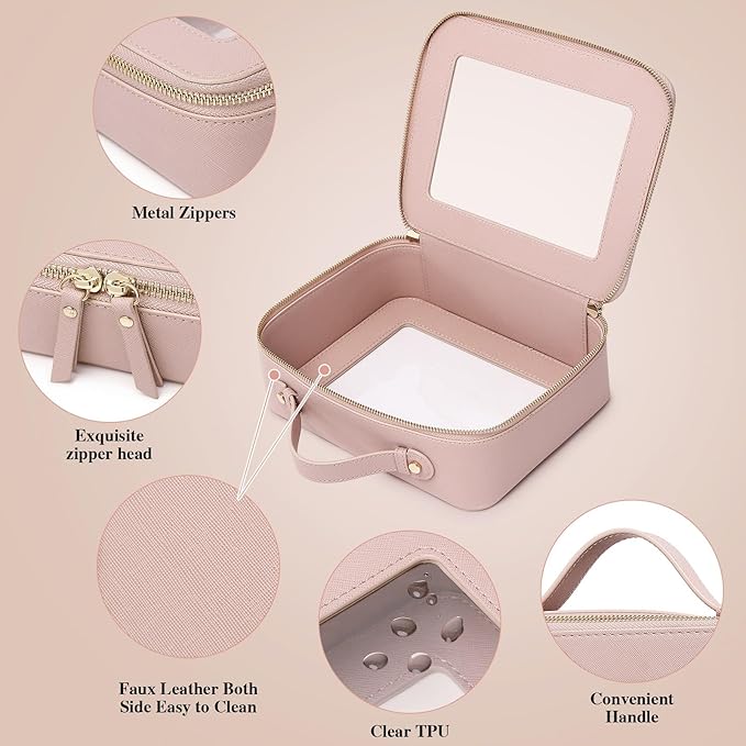 Pinkmik Clear Makeup Bag with Brush Bag 2pcs Waterproof Travel Case for Cosmetics and Toiletries Women's Cosmetic Organizer with Zipper (Pink, L+SLIM)