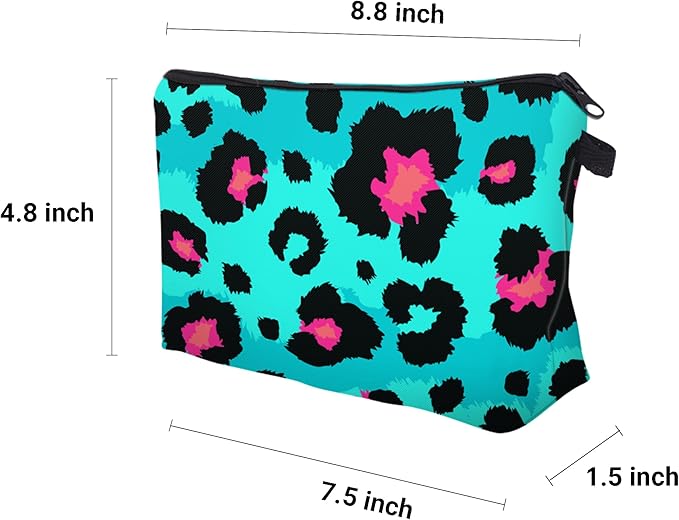 Cute Travel Makeup Bag Cosmetic Bag Small Pouch Gift for Women (Big Leopard Jade Green)