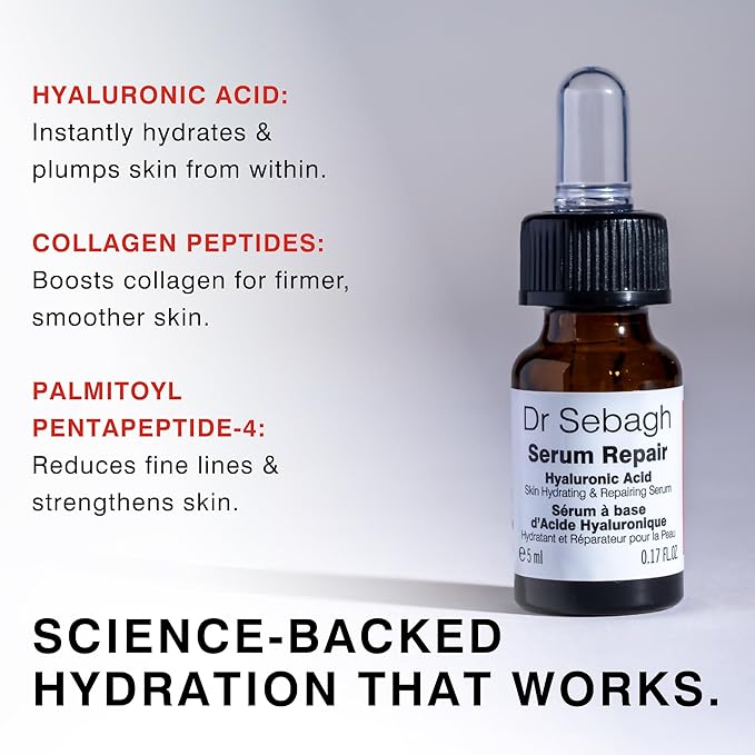 Dr Sebagh Serum Repair (0.17 fl oz) - Award-Winning Hyaluronic Acid Facial Hydrator - Anti Aging & Wrinkle - Skin Moisturizing & Repairing Formula - Collagen Boosting Youthful Glow For Women & Men