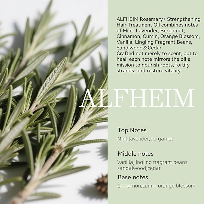 ALFHEIM Rosemary+ Purifying Hair Oil – Lightweight Smoothing & Balancing Treatment for Oily & Fine Hair with Rosemary, Peppermint & Jojoba Oils – Anti-Frizz, Shine & Scalp Nourishment – 3.38 oz