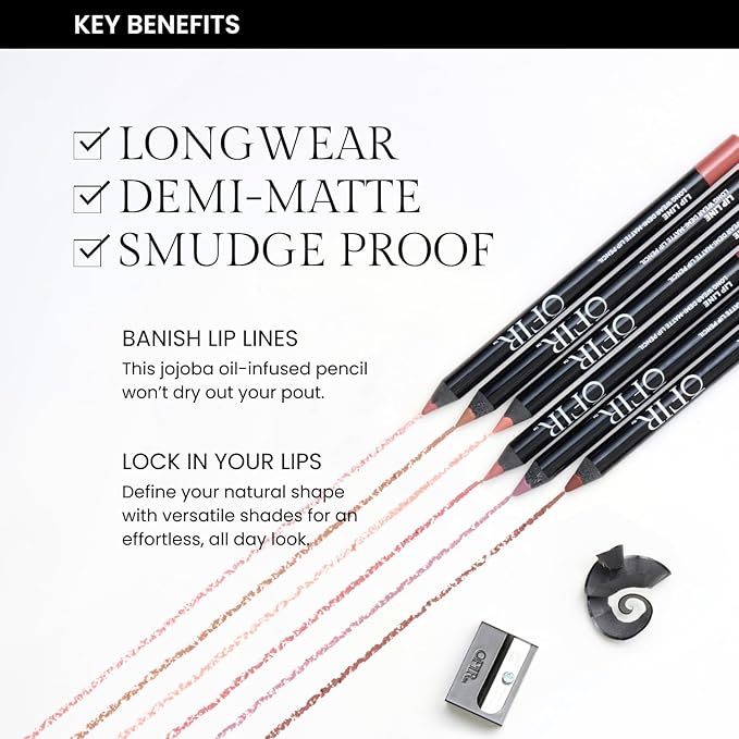 OFIR Longwear Demi-Matte Lip Pencil | Smudge-Proof, Easy Glide, Hydrating, Long-Lasting Color | All That - Deep Brown Lip Liner Pencil | 0.042 OZ