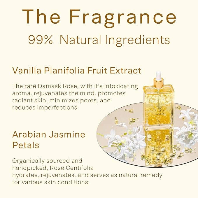 SAFA Vanillé Oil - Organic Oil for Face, Body, Hair, Nails & Aromatherapy | Vanilla Extract & Jasmine Petals - Essential Oil for Diffusers | After Shower Body Oil | Skin Moisturiser (4 Fl Oz)