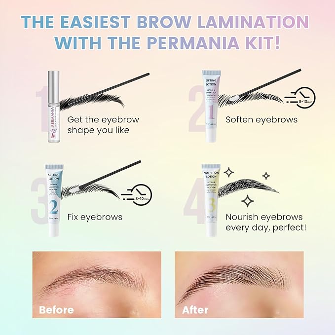 PERMANIA Brow Lamination Kit, Tube Design Instant Perm for Fuller & Thicker Eyebrows Salon Result lasts 4 weeks
