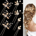7 Pieces Gold Leaf Pearl Hair Pins with Flower Headpiece - Vintage Styling Accessories for Brides, Bridesmaids, and Girls
