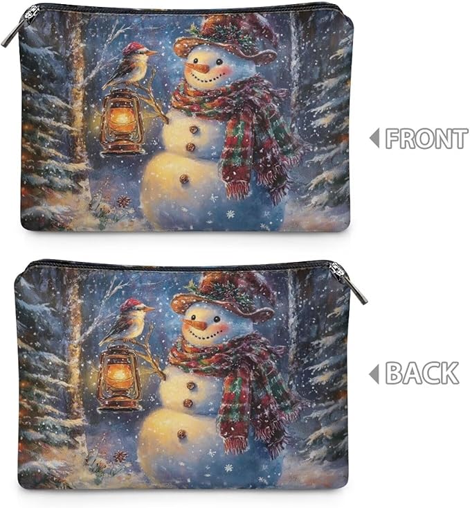 COEQINE Snowman Purse Organizer Pouches Makeup Brush Pouch for Women Travel Cute Cosmetic Bag with Zipper Small Lipstick Storage Toiletry Bags for Holiday Christmas Birthday Gifts