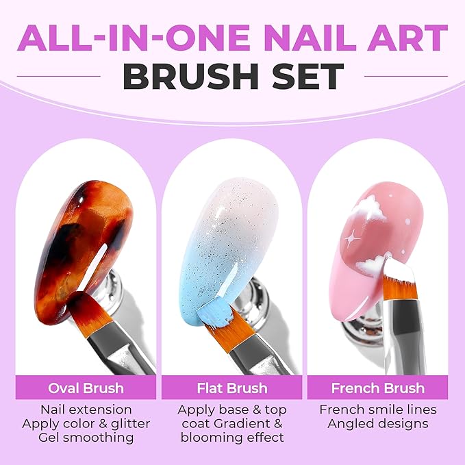 UNA GELLA Nail Art Pens 6PCS Purple Color Double-ended Acrylic Nail Brush Set Nail Dotting Tools Nail Art Design Brushes for Gel Polish, Liner, Drawing, Dotting and Detailing French Tip Tool
