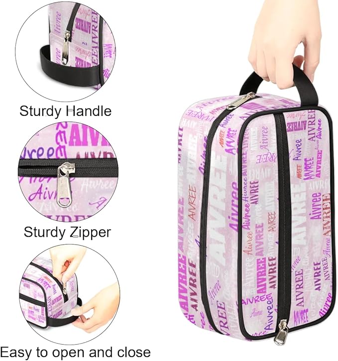Personalized Makeup Bag with Name, Travel Cosmetic Bag for Women, Friends, Mother's Day, Bridesmaid, Bride, Wedding, Graduation, Light Pale Pink Background