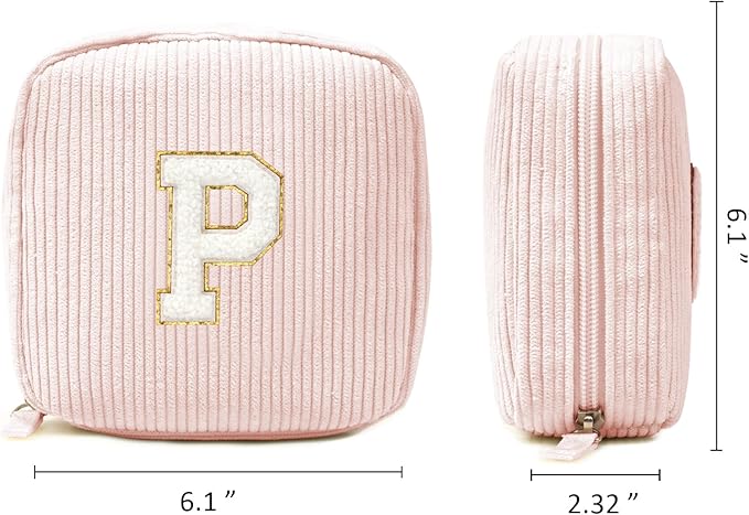 LETGO Birthday Gifts for Women Small Personalized Initial Monogram Makeup Bag,Preppy Corduroy Makeup Bags Travel Toiletry Bag Cute Pouch Purse for Her Mom Girlfriend Wife Sister Teacher Bridesmaid