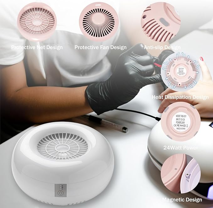 Nail Dust Collector Nail Tech with 2 Reusable Filters Powerful Suction Nail Vacuum Cleaner Fan Dust Collector Professional Electric Extractor Magnetic Cover Low Noise for Acrylic Gel