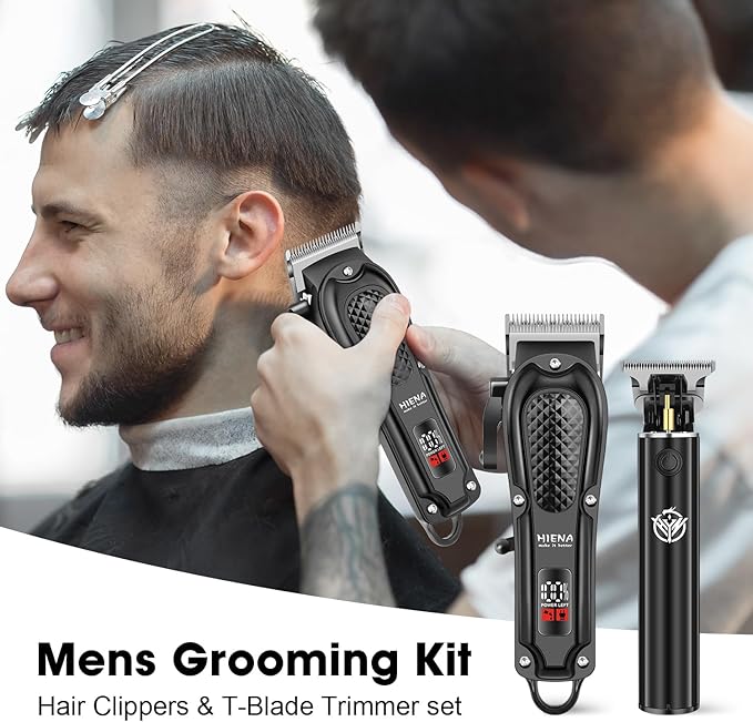 HIENA PRO Professional Hair Clippers and Trimmers Kit, Cordless Rechargeable Clippers with LED Display, Haircut Clipper Set for Barbers, Gifts for Men