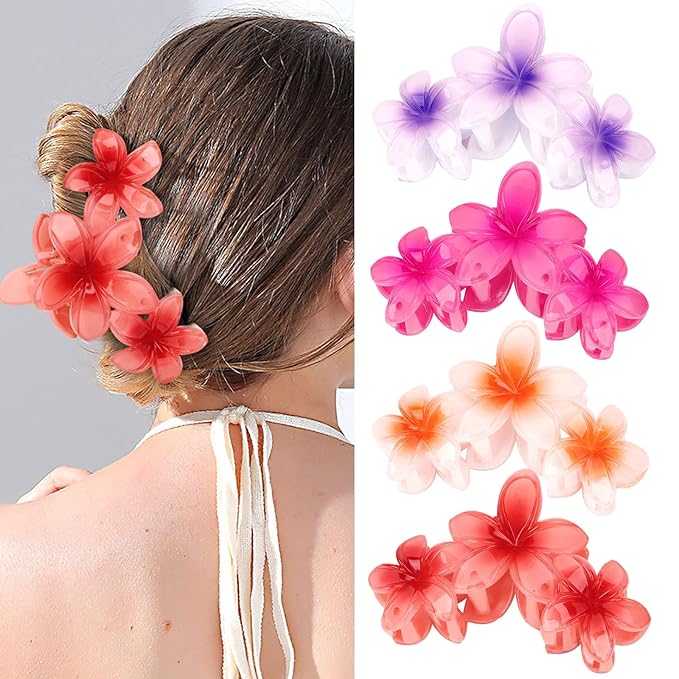 Ondder 4 Pcs Hair Clip, Flower Hair Clips for Women, 4.5 Inch Large Claw Clips, Non Slip Strong Hold Hair Clips for Thick Hair, Hair Accessories for Women Girls
