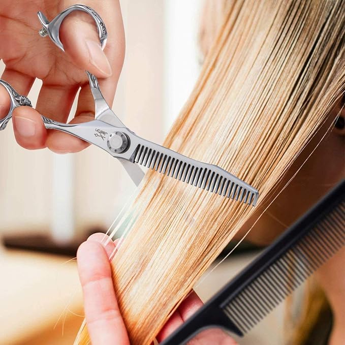JASON 6" Thinning Hair Scissors 30-Tooth Scissor Barber Hair Cutting Scissor Stylist Salon Trimming Shears with Flower Engraved Offset Handle for Women Men